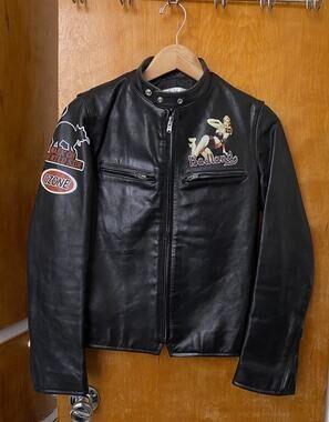 Ozone Community Riders Black Leather Motorcycle jacket Japanese Streetwear Sz XS